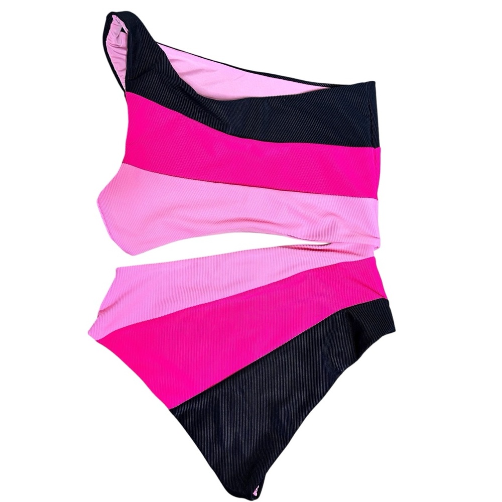 NWOT Beach Riot Joyce Cutout One Piece Colorblock Swimsuit Black/Pink Medium - Picture 7 of 16